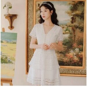 Anthro Sunday Mi Amor White Eyelet Lace Mini Dress Initiation Communion Bridal M